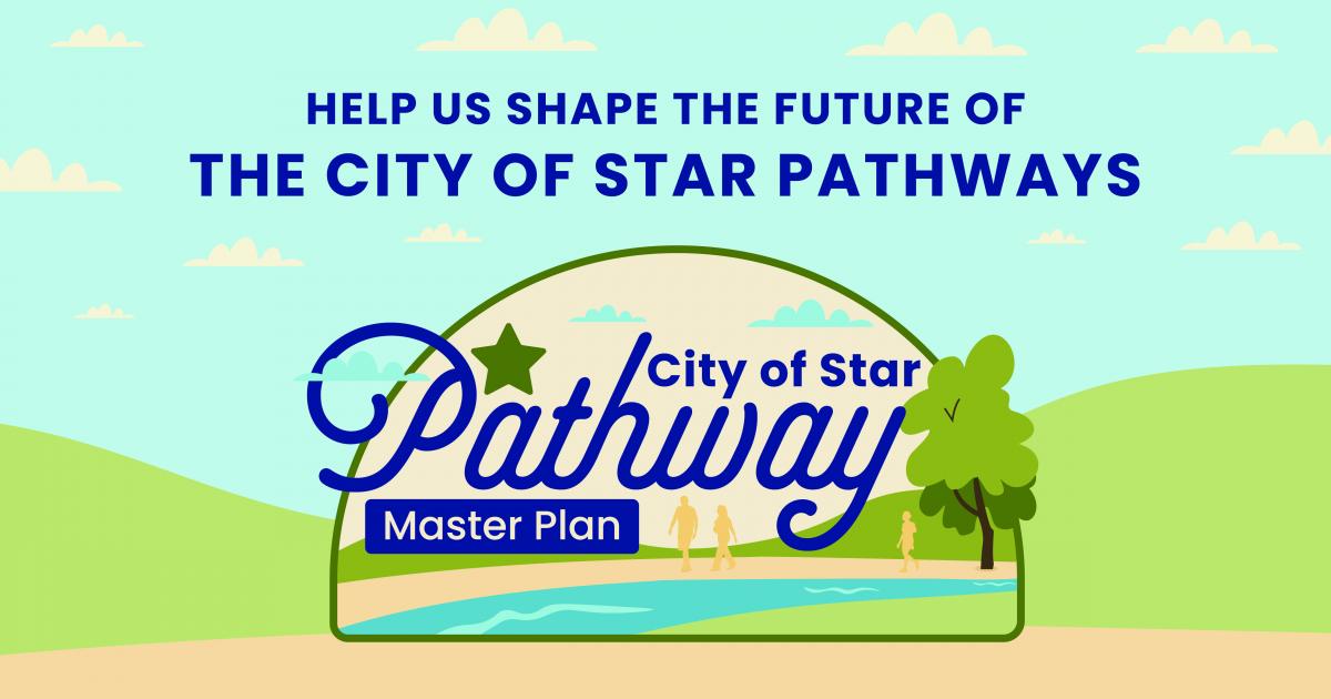 half circle with a pathway and tree and the words city of star pathways